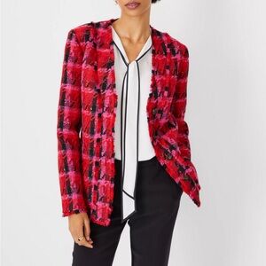 Ann Taylor Jacket Blazer Size 2 Houndstooth Tweed Fringe Office Business